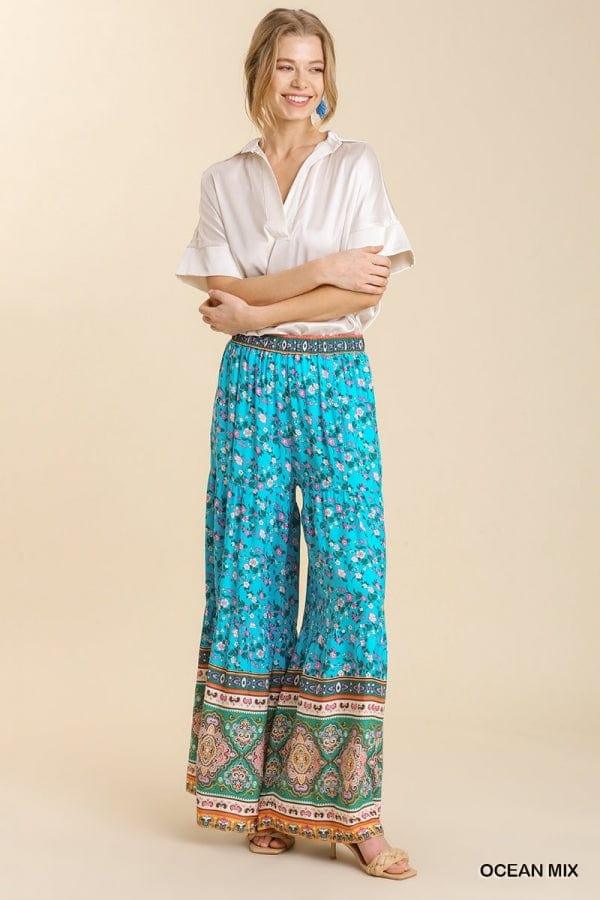 Plus Women's Sound Bites- mixed printed elastic waistband wide leg tiered pants - Esme and Elodie