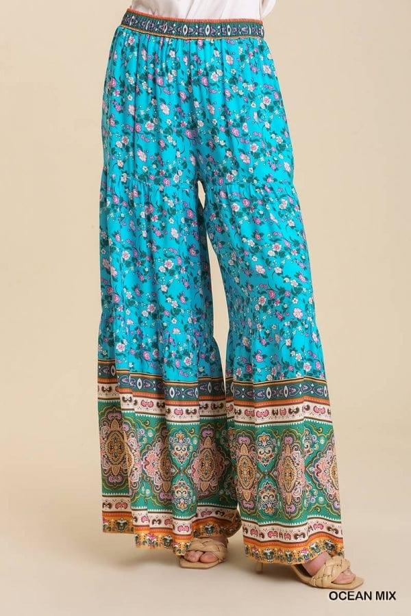 Women's Sound Bites- mixed printed elastic waistband wide leg tiered pants - Esme and Elodie