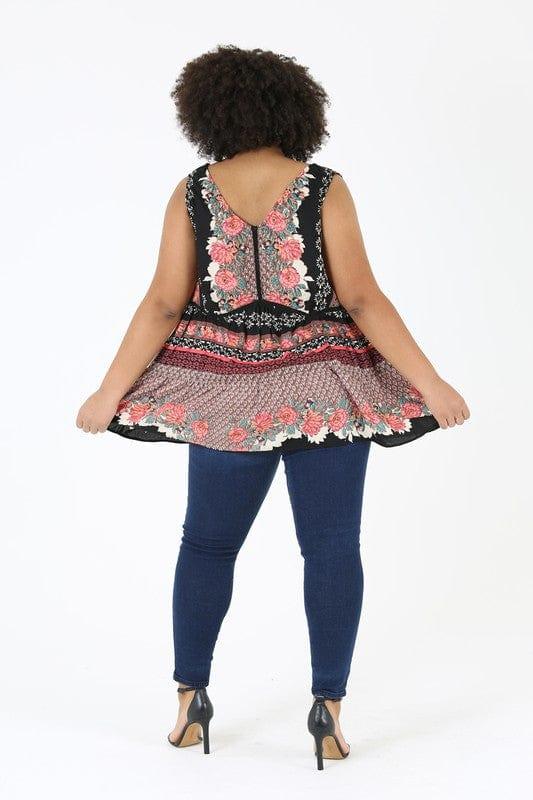 Spiced Tea- plus size bohemian sleevless tank in black floral - Esme and Elodie