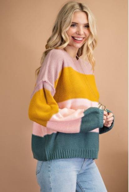 Spirit- womens color block puffed knit top - Esme and Elodie