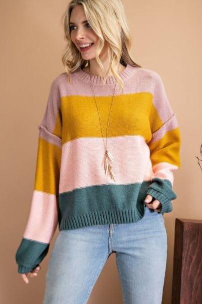 Spirit- womens color block puffed knit top - Esme and Elodie