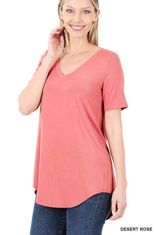 Plus Women's Staple T- best selling V-neck t-shirt- Coral - Esme and Elodie