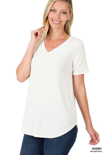 Women's Staple T- best selling V-neck t-shirt in white - Esme and Elodie