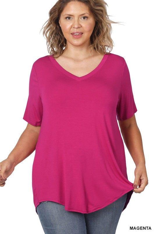 Women's Staple T- best selling V-Neck t-shirt- Magenta - Esme and Elodie