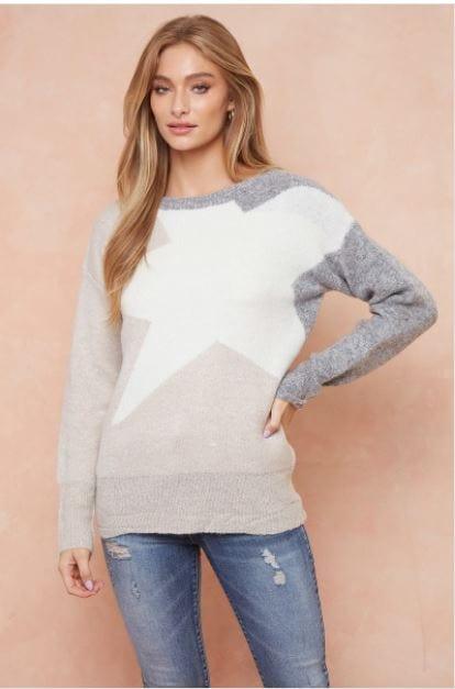 Stars aligned- women's neutral offset star sweater - Esme and Elodie
