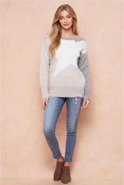 Stars aligned- women's neutral offset star sweater - Esme and Elodie