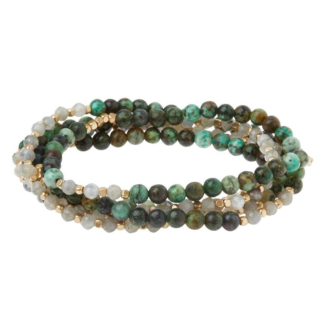 Stone Duo Wrap Bracelet/Necklace/Pin - Labradorite & African Turquoise/Gold - Esme and Elodie