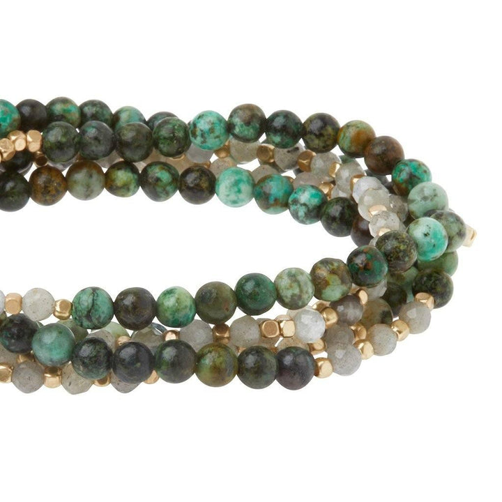 Stone Duo Wrap Bracelet/Necklace/Pin - Labradorite & African Turquoise/Gold - Esme and Elodie
