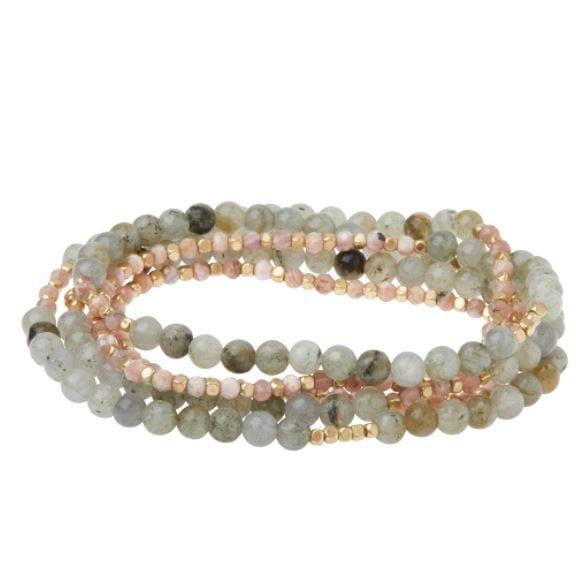 Stone Duo Wrap Bracelet/Necklace/Pin - Rhodochrosite & Labradorite/Gold - Esme and Elodie