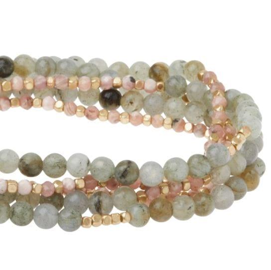 Stone Duo Wrap Bracelet/Necklace/Pin - Rhodochrosite & Labradorite/Gold - Esme and Elodie