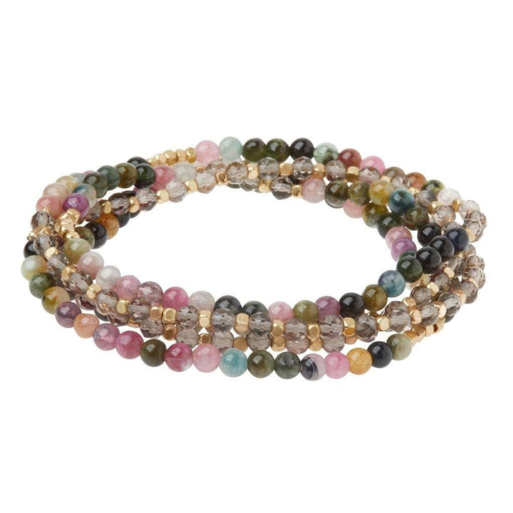 Stone Duo Wrap Bracelet/Necklace/Pin - Tourmaline & Smoky Quartz - Esme and Elodie
