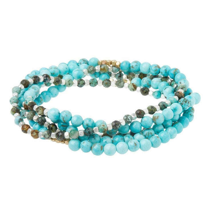 Stone Duo Wrap Bracelet/Necklace/Pin - Turquoise & African Turquoise/Gold & Silver - Esme and Elodie