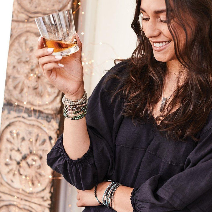 Stone Duo Wrap Bracelet/Necklace/Pin - Turquoise & African Turquoise/Gold & Silver - Esme and Elodie