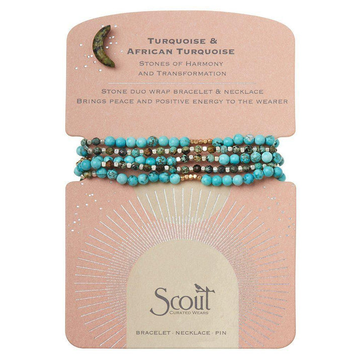 Stone Duo Wrap Bracelet/Necklace/Pin - Turquoise & African Turquoise/Gold & Silver - Esme and Elodie