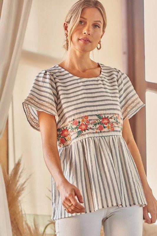 Striped Babydoll with embroidery Detail - Esme and Elodie