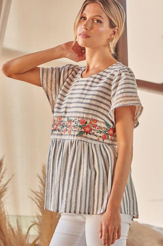 Striped Babydoll with embroidery Detail - Esme and Elodie