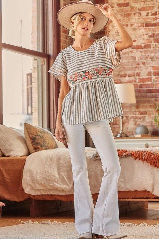 Striped Babydoll with embroidery Detail - Esme and Elodie
