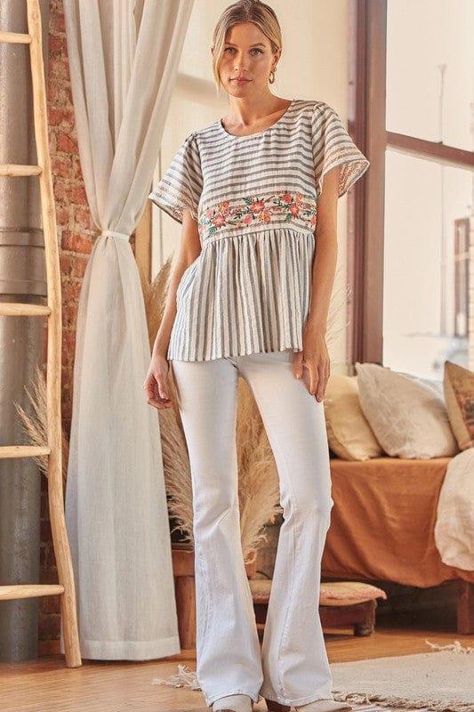 Striped Babydoll with embroidery Detail - Esme and Elodie