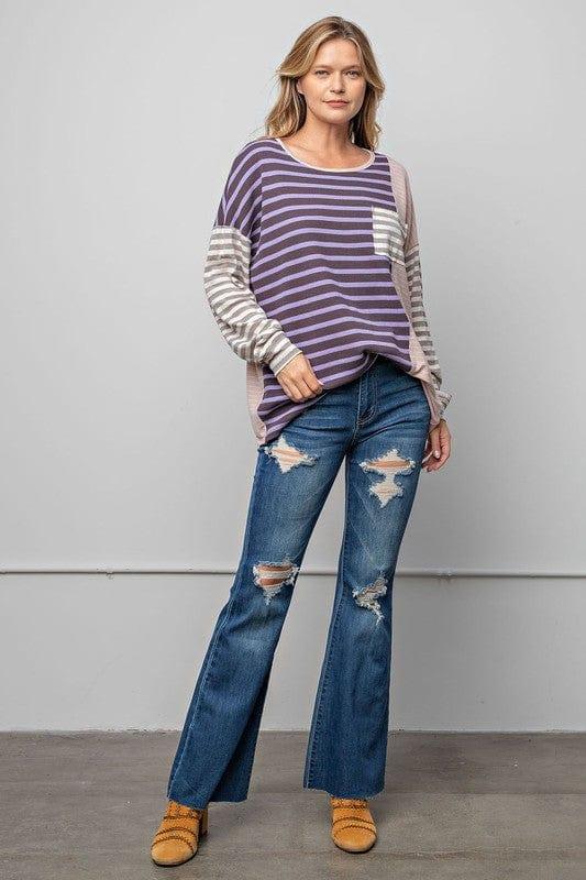 Women's Striped loose knit fit top - Esme and Elodie
