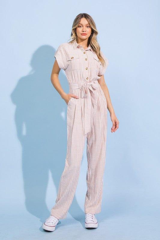 striped woven jumpsuit in light blue and white - Esme and Elodie