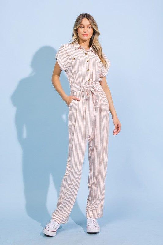 striped woven jumpsuit in light blue and white - Esme and Elodie