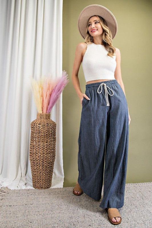 Summer Rain- womens high waisted leg pants with smocked waist - Esme and Elodie
