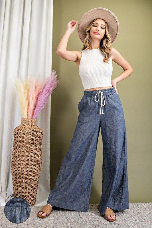 Summer Rain- womens high waisted leg pants with smocked waist - Esme and Elodie