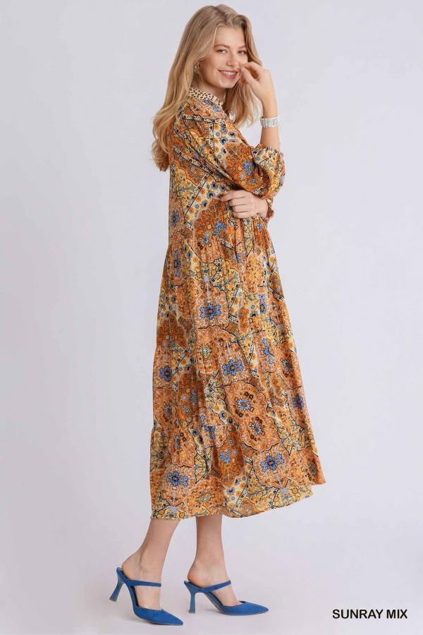 Sunray- women's bohemian mixed print maxi dress - Esme and Elodie