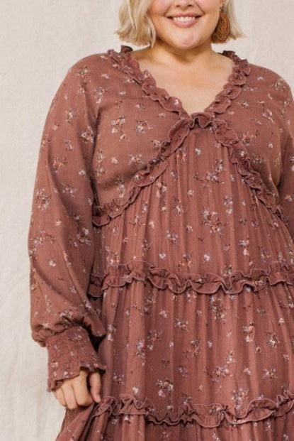 Sunset Rose- plus size floral printed ruffle tier dress - Esme and Elodie