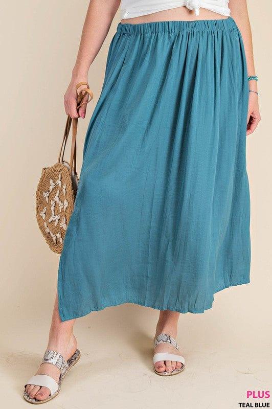Teal Flowy Skirt- Plus size elastic waistband - Esme and Elodie