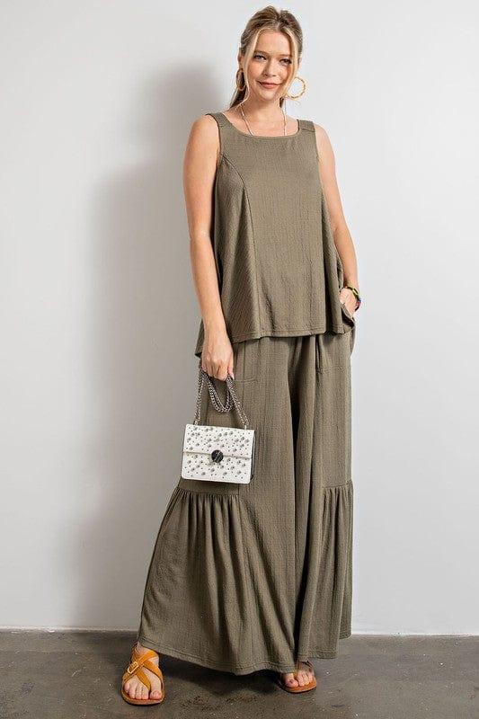 Textured cottom maxi pant in olive - Esme and Elodie