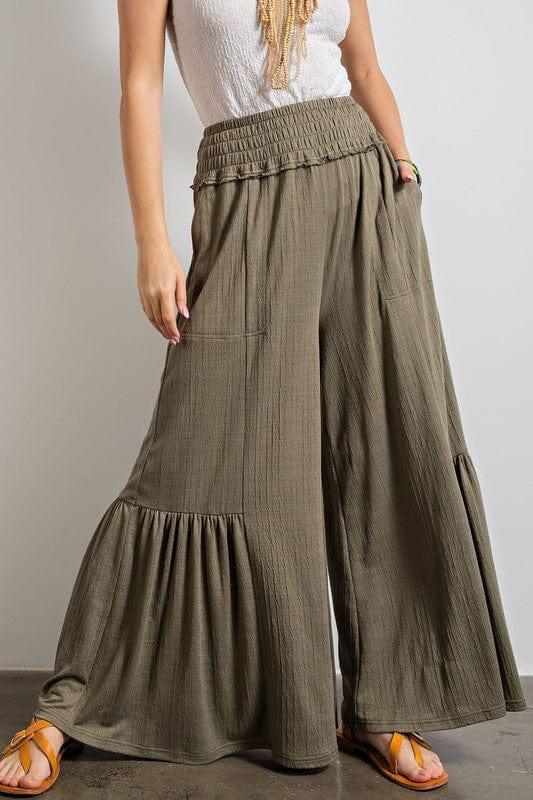 Textured cottom maxi pant in olive - Esme and Elodie