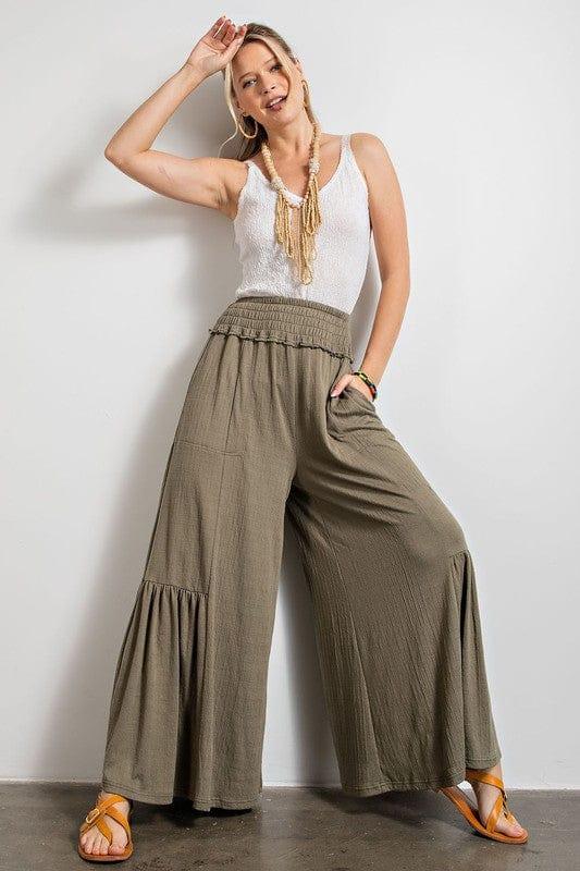 Textured cottom maxi pant in olive - Esme and Elodie