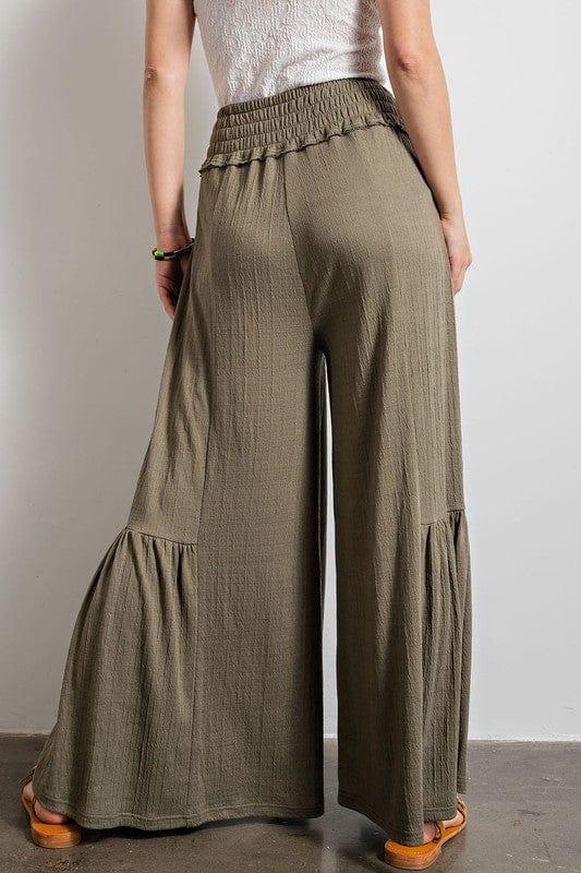 Textured cottom maxi pant in olive - Esme and Elodie