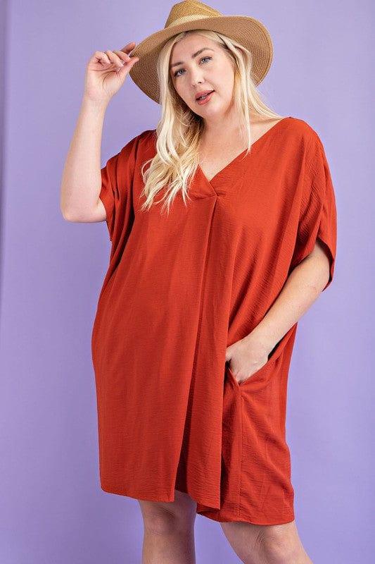 The Ish- plus size short sleeve dress with deep v neckline and POCKETS - Esme and Elodie
