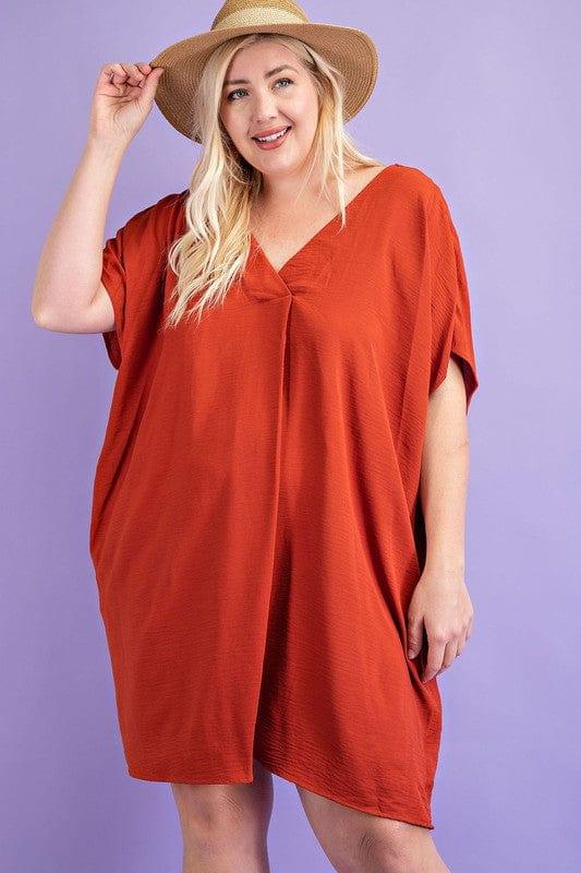 The Ish- plus size short sleeve dress with deep v neckline and POCKETS - Esme and Elodie