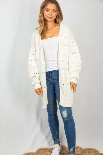 The Sign- white lace knit sleeve cardigan with eyelet detail - Esme and Elodie