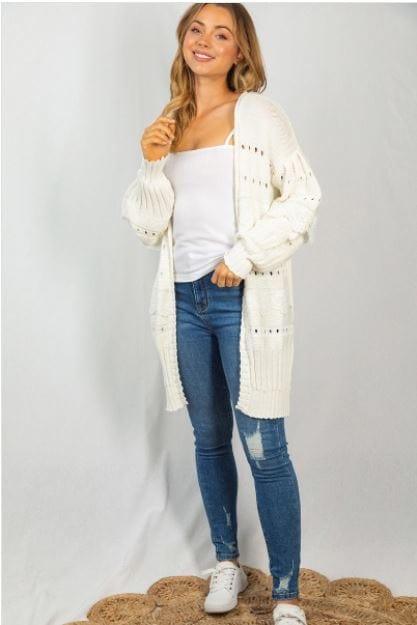 The Sign- white lace knit sleeve cardigan with eyelet detail - Esme and Elodie