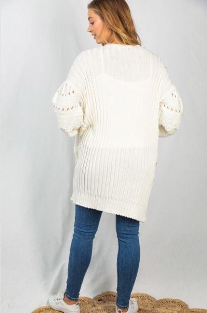 The Sign- white lace knit sleeve cardigan with eyelet detail - Esme and Elodie