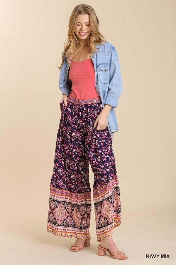 The Vault- mixed printed elastic waistband wide leg tiered pants - Esme and Elodie