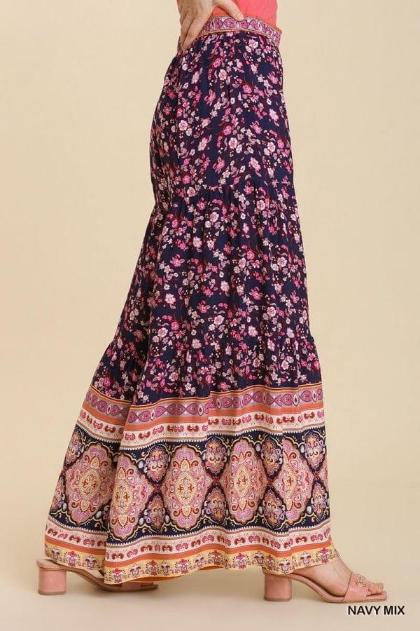 The Vault- mixed printed elastic waistband wide leg tiered pants - Esme and Elodie