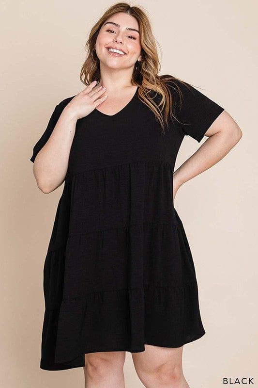 This is our Party-womens vneck ruffle vneck black dress - Esme and Elodie