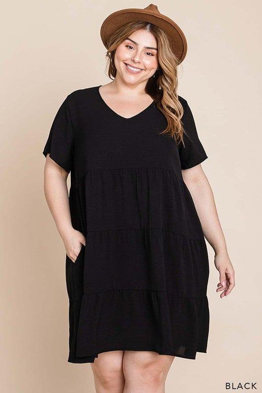 This is our Party-womens vneck ruffle vneck black dress - Esme and Elodie