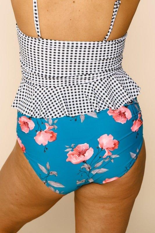 Tidal Wave Bottoms- Plus size teal floral swim bottoms - Esme and Elodie