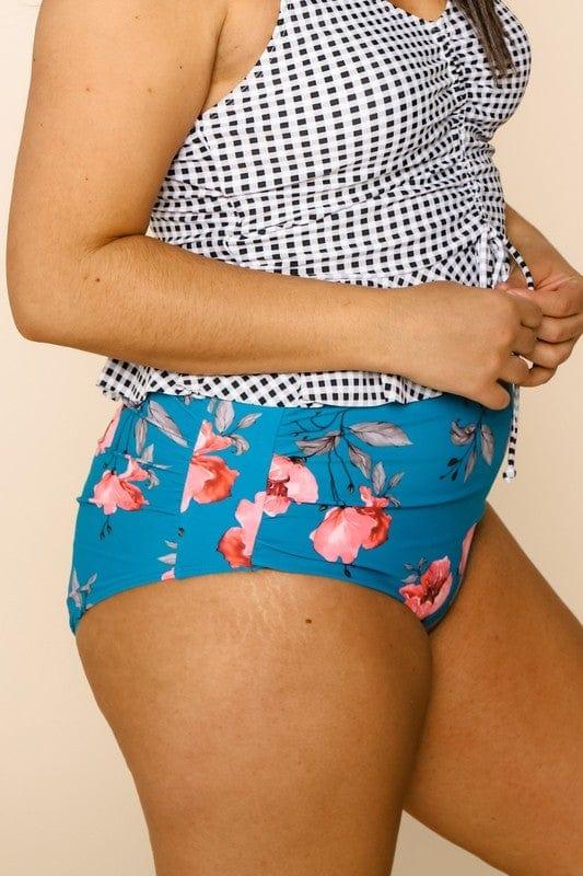 Tidal Wave Bottoms- Plus size teal floral swim bottoms - Esme and Elodie