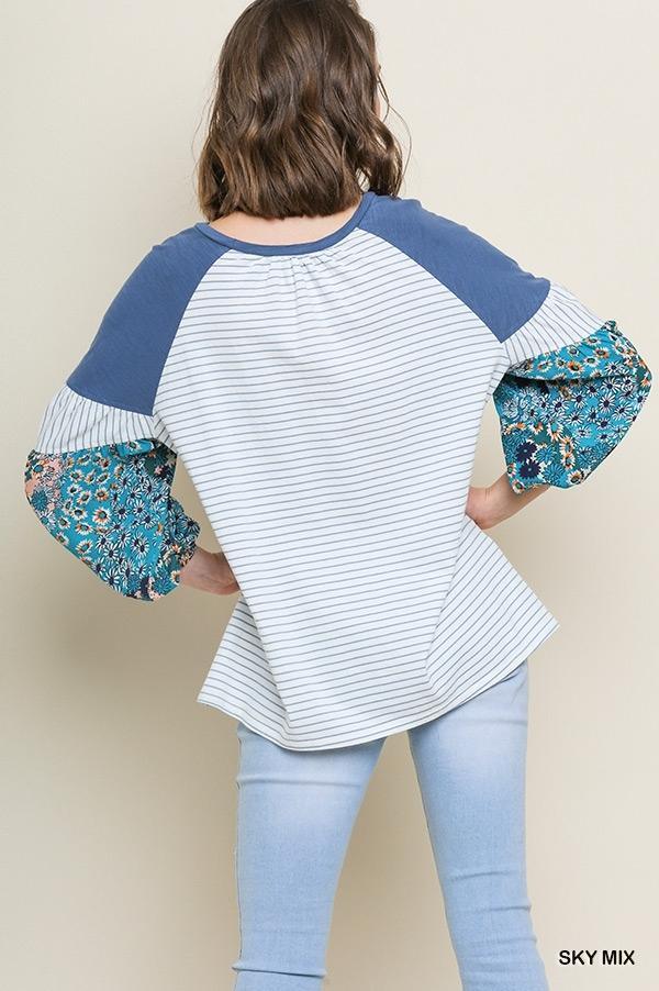 Tikki- floral striped puff sleeve top - Esme and Elodie