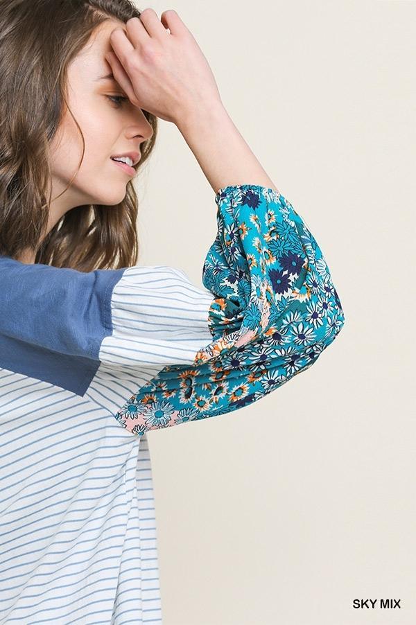 Tikki- floral striped puff sleeve top - Esme and Elodie