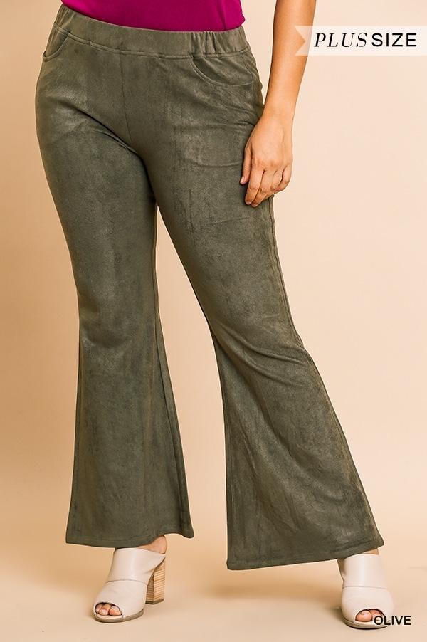 Time of your Life- plus size suede flare leg pants with pockets and elastic waist - Esme and Elodie