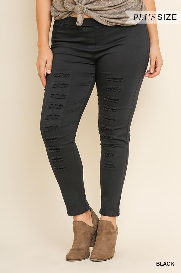 Tokyo Drift- plus size black distressed pants leggings - Esme and Elodie