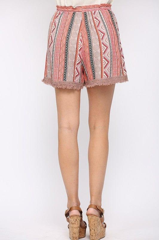 Tuscon- womens aztec printed rayon shorts with fringe - Esme and Elodie